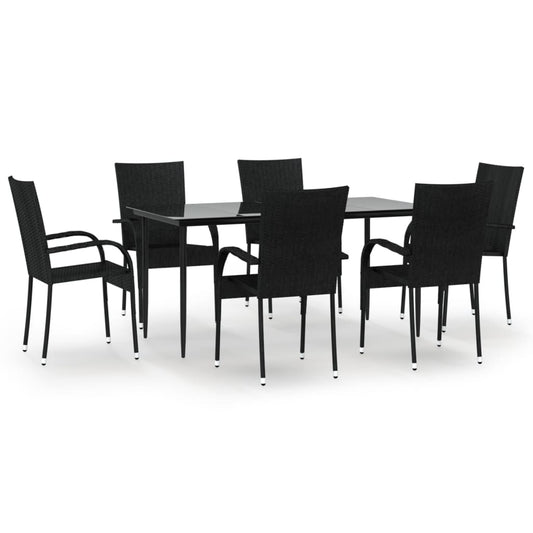 7-tlg. Garten-Essgruppe Schwarz Poly Rattan