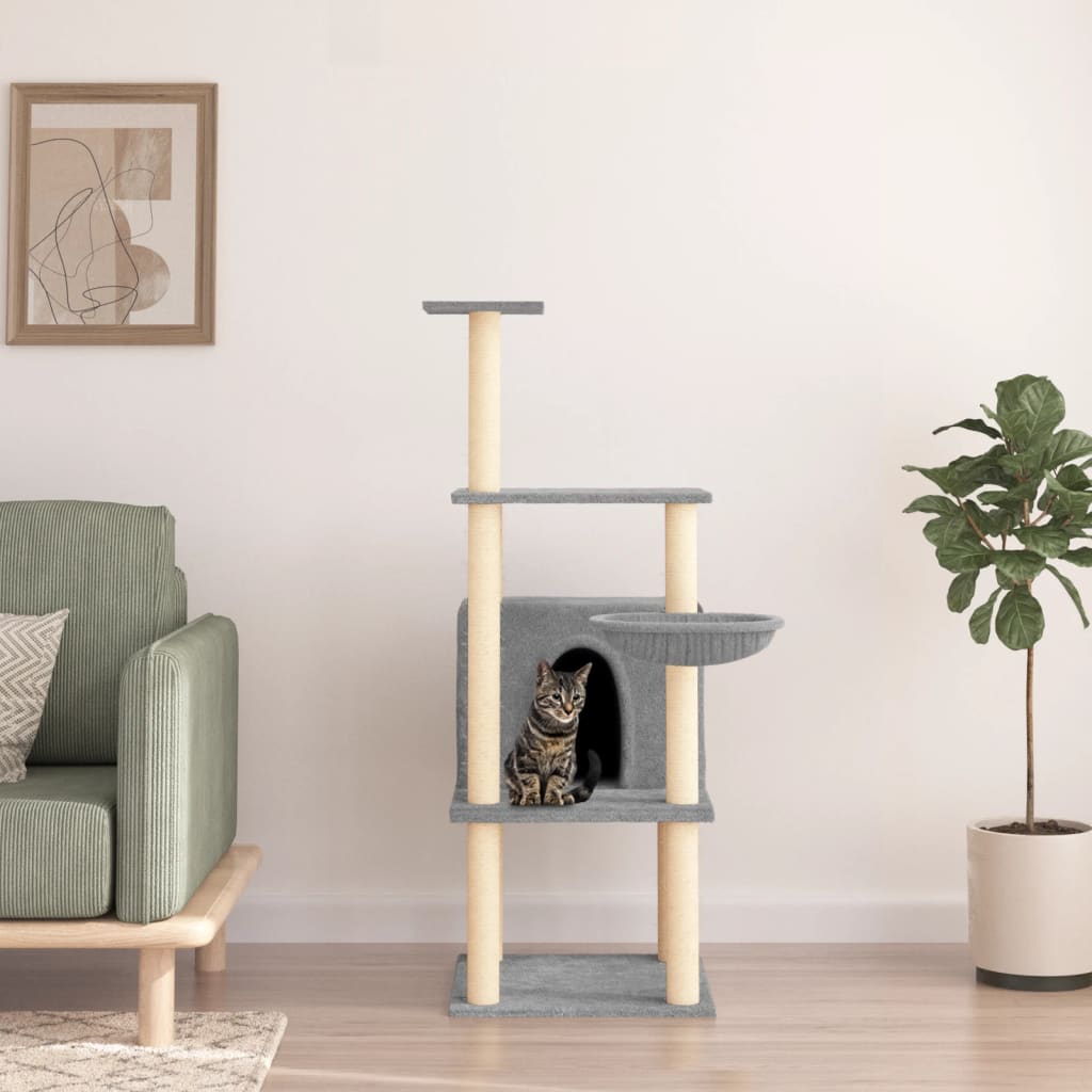 Kradsestolpe med sisal kradsestolpe lysegrå 132 cm