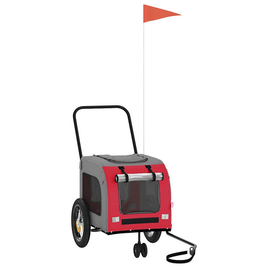Fahrradanhänger für Haustiere Rot und Grau 124,5 x 63,5 x 53 cm