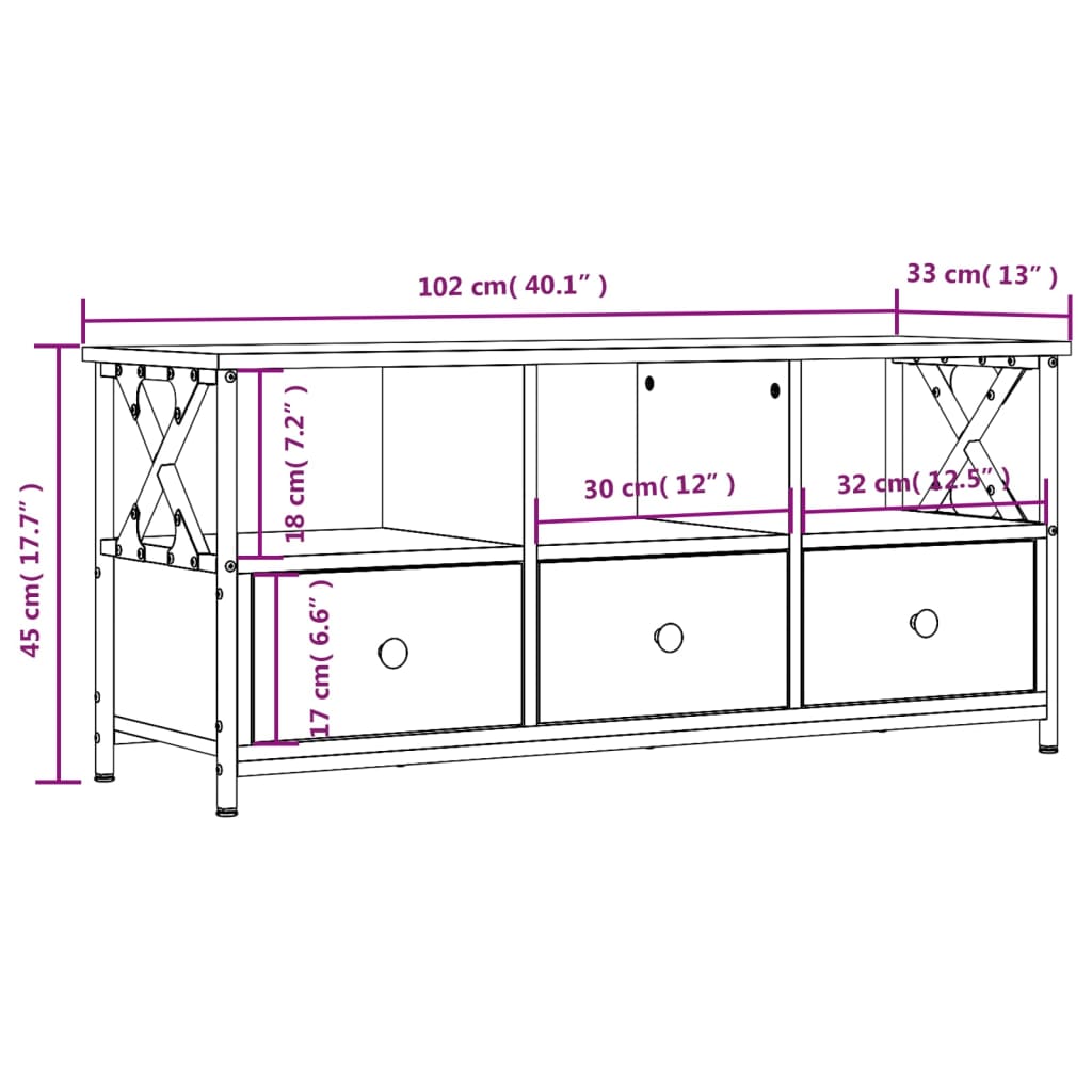 TV-skab Røget Eg 102x33x45 cm Træ Materiale & Jern