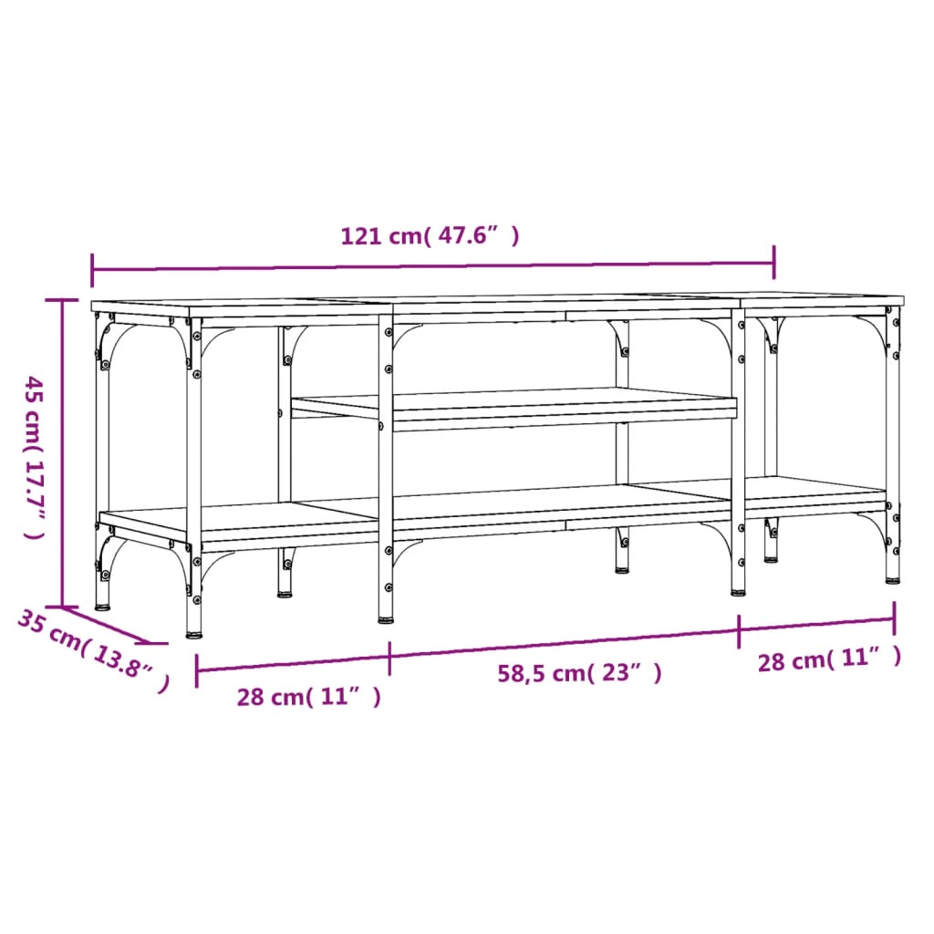 TV-skab Røget Eg 121x35x45 cm Træ Materiale & Jern