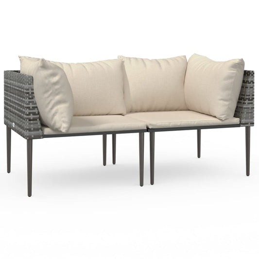 Garten-Ecksofas mit Kissen 2 Stk. Grau Poly Rattan