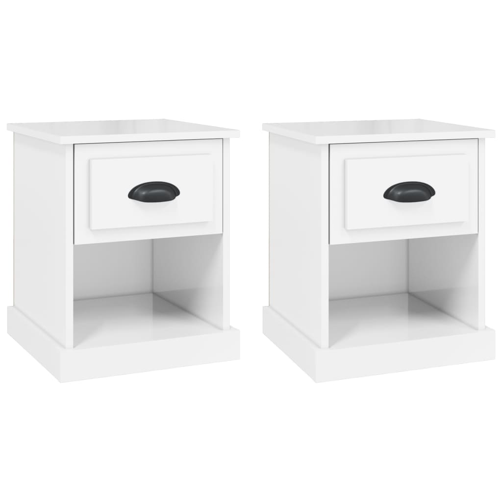 Sengeborde 2 stk Højglans hvid 39x39x47,5 cm træmateriale