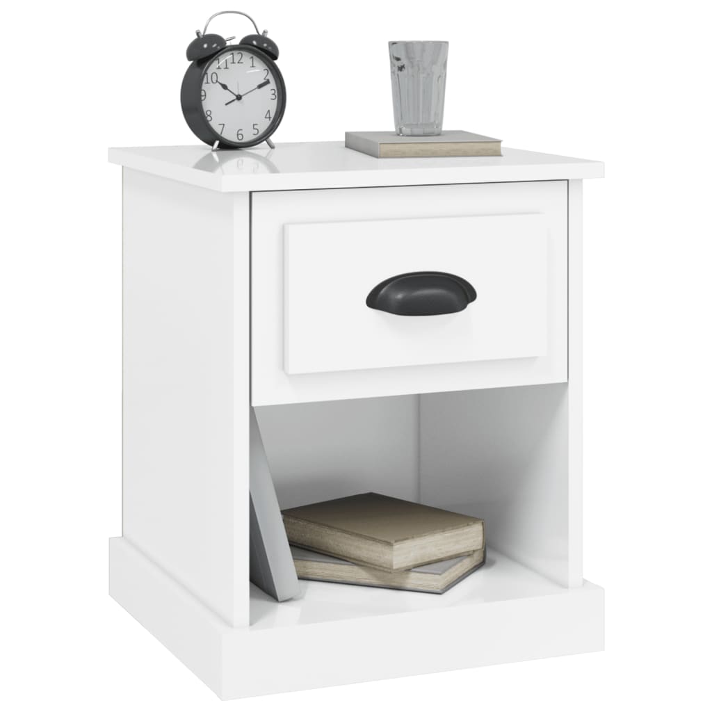 Sengeborde 2 stk Højglans hvid 39x39x47,5 cm træmateriale