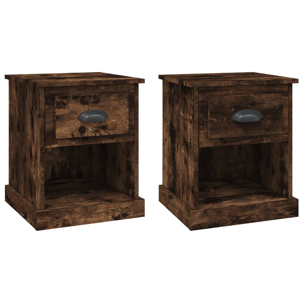 Sengeborde 2 stk Røget eg 39x39x47,5 cm træmateriale