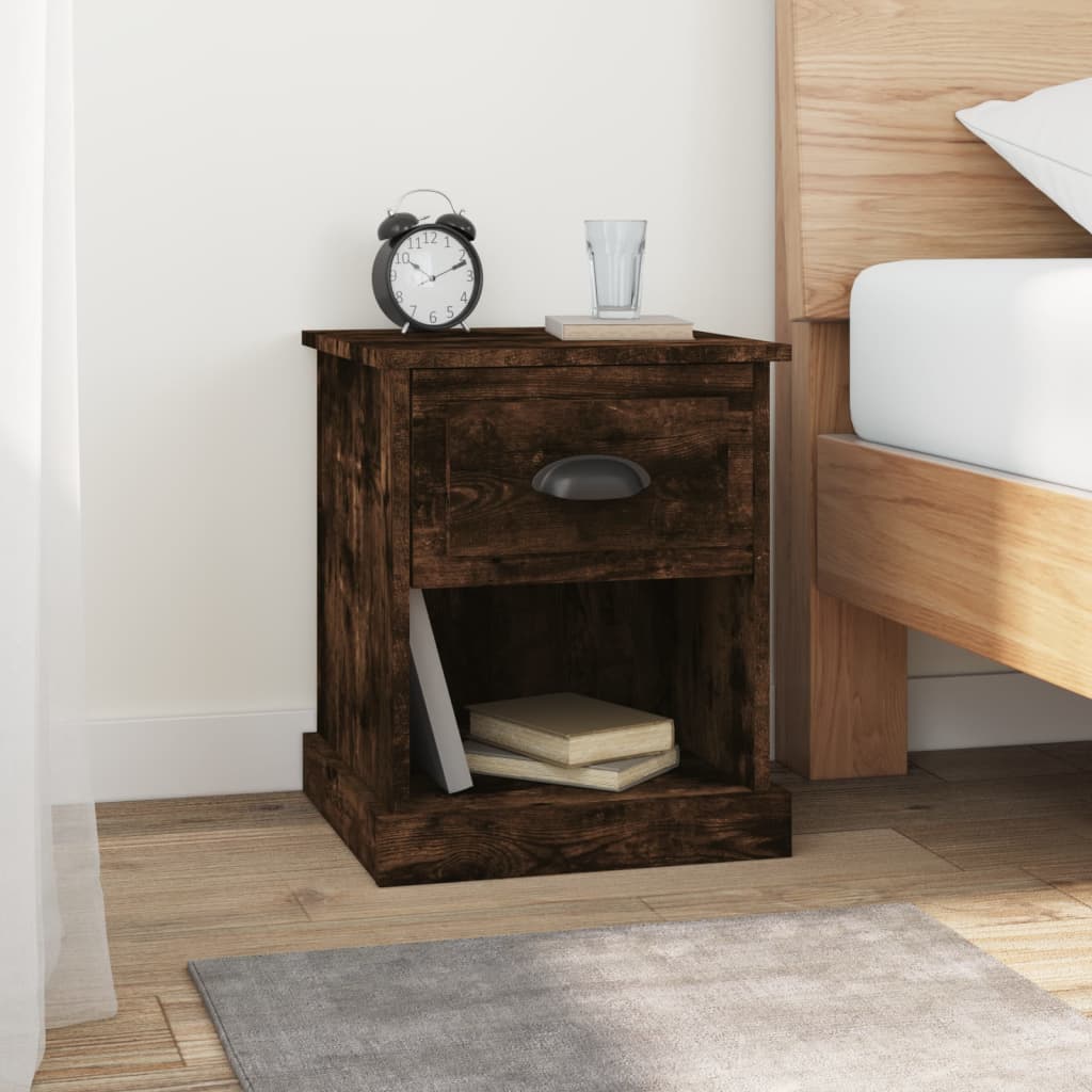 Sengeborde 2 stk Røget eg 39x39x47,5 cm træmateriale