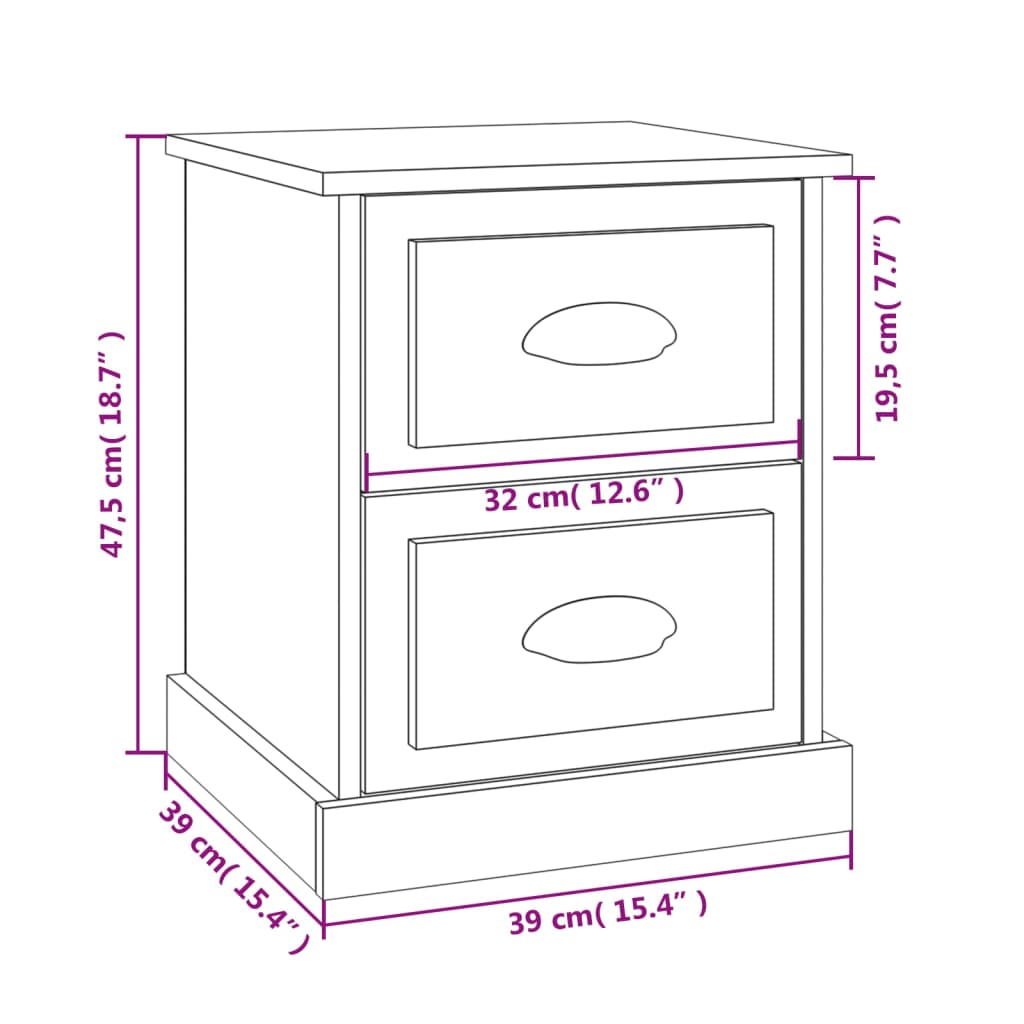 Sengebord Sort 39x39x47,5 cm Træ Materiale