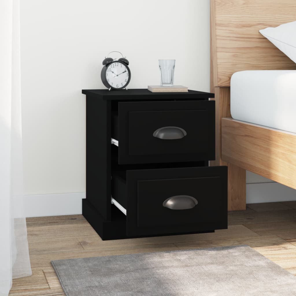 Sengeborde 2 stk Sort 39x39x47,5 cm træmateriale