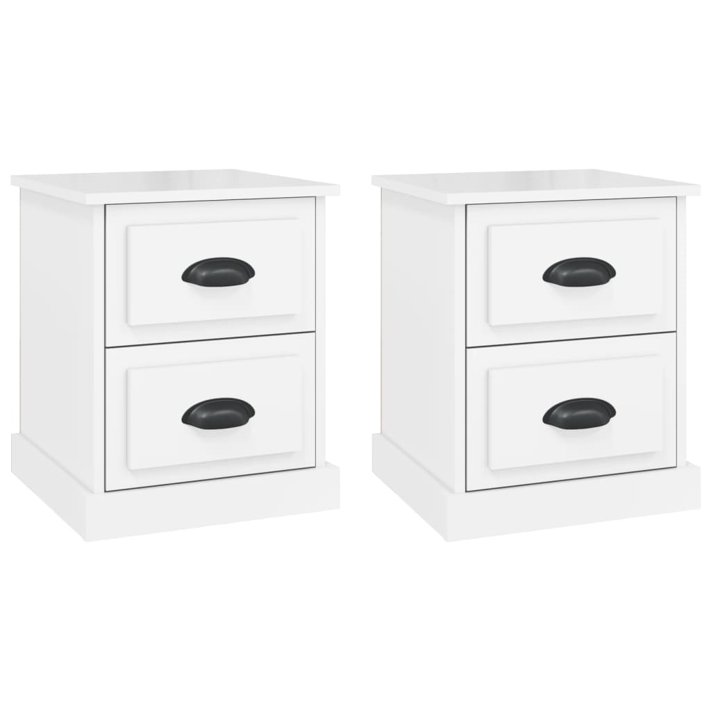 Sengeborde 2 stk Højglans hvid 39x39x47,5 cm træmateriale
