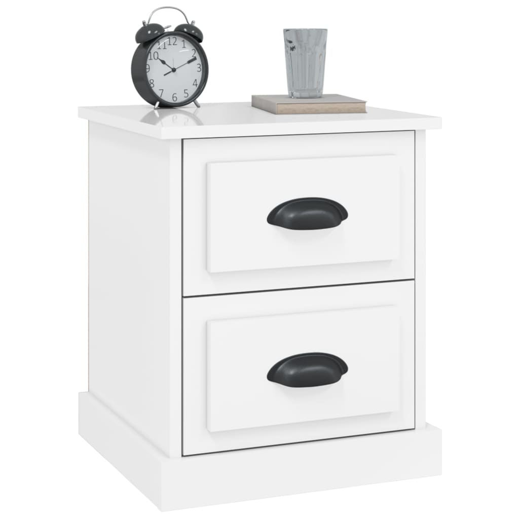 Sengeborde 2 stk Højglans hvid 39x39x47,5 cm træmateriale
