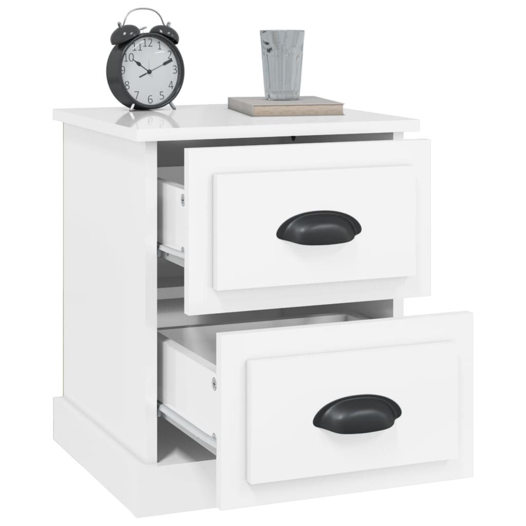 Sengeborde 2 stk Højglans hvid 39x39x47,5 cm træmateriale