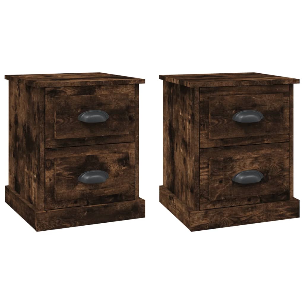 Sengeborde 2 stk Røget eg 39x39x47,5 cm træmateriale