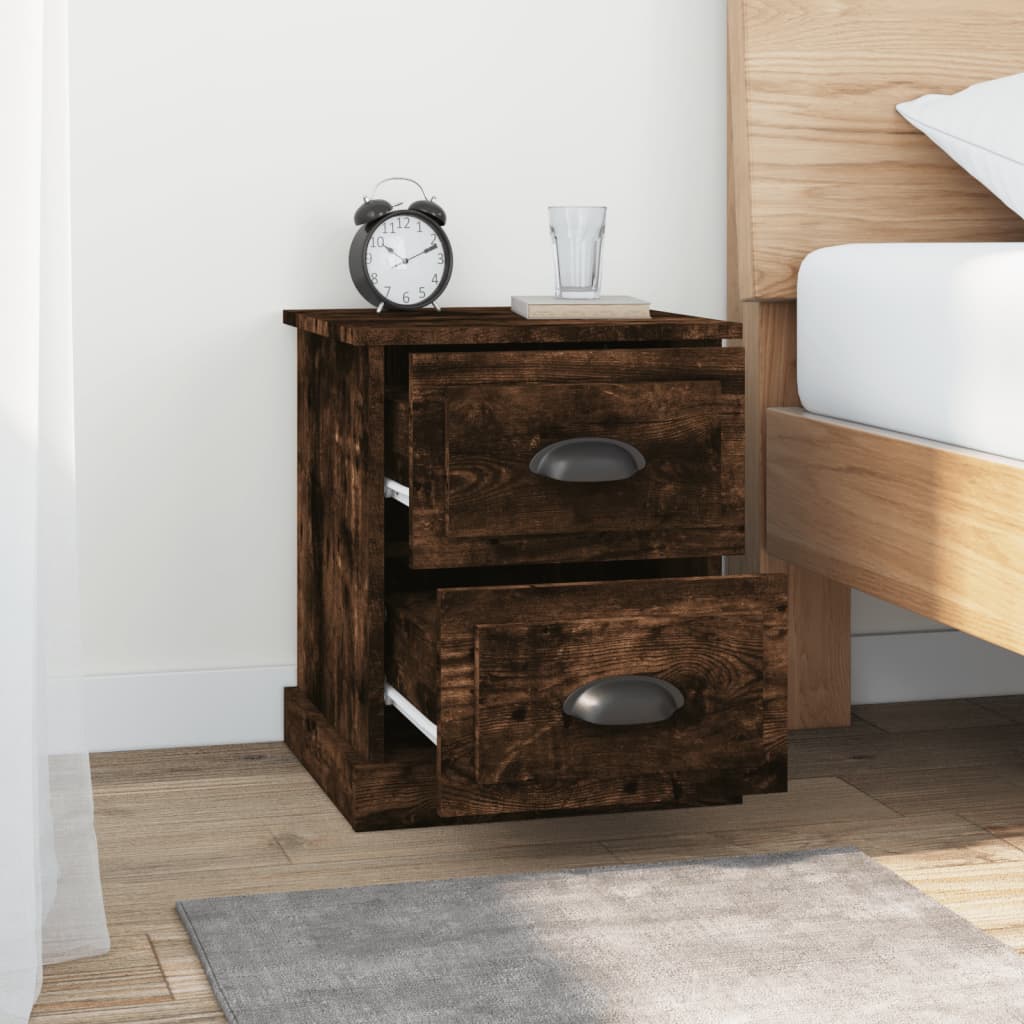Sengeborde 2 stk Røget eg 39x39x47,5 cm træmateriale