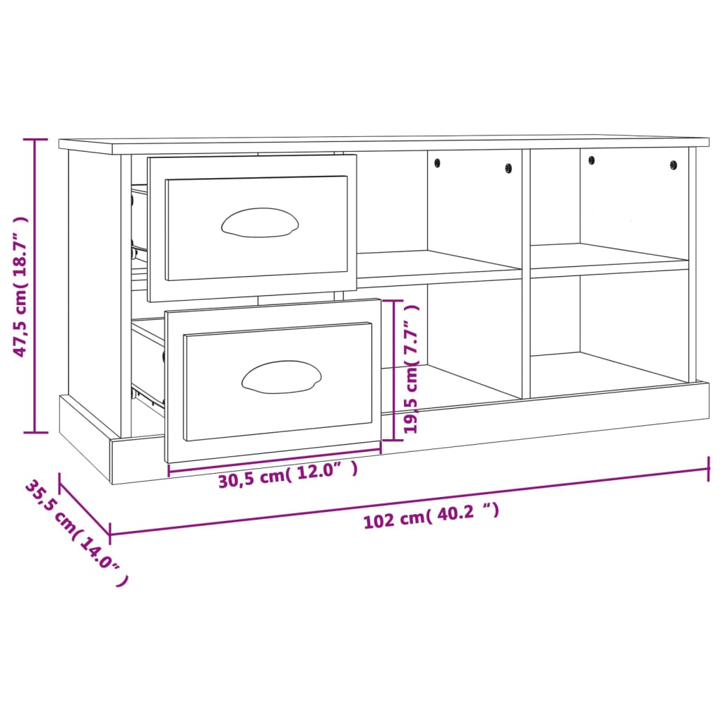 Tv-møbel højglans hvid 102x35,5x47,5 cm træmateriale