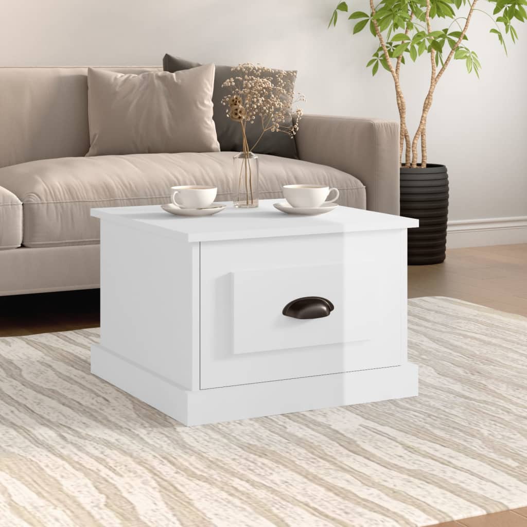 Sofabord højglans hvid 50x50x35 cm træmateriale