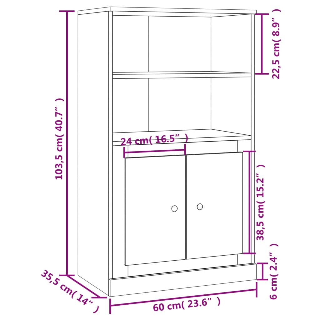 Highboard Hvid 60x35,5x103,5 cm Træmateriale