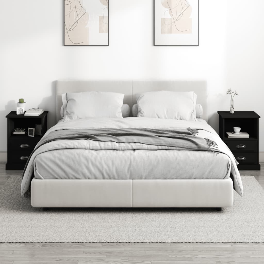 Sengeborde 2 stk Sort 43x36x60 cm