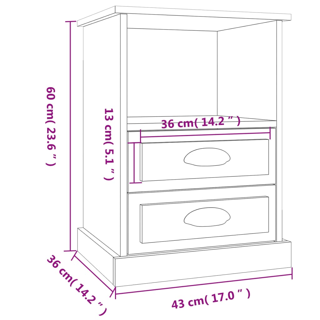 Sengeborde 2 stk Sort 43x36x60 cm