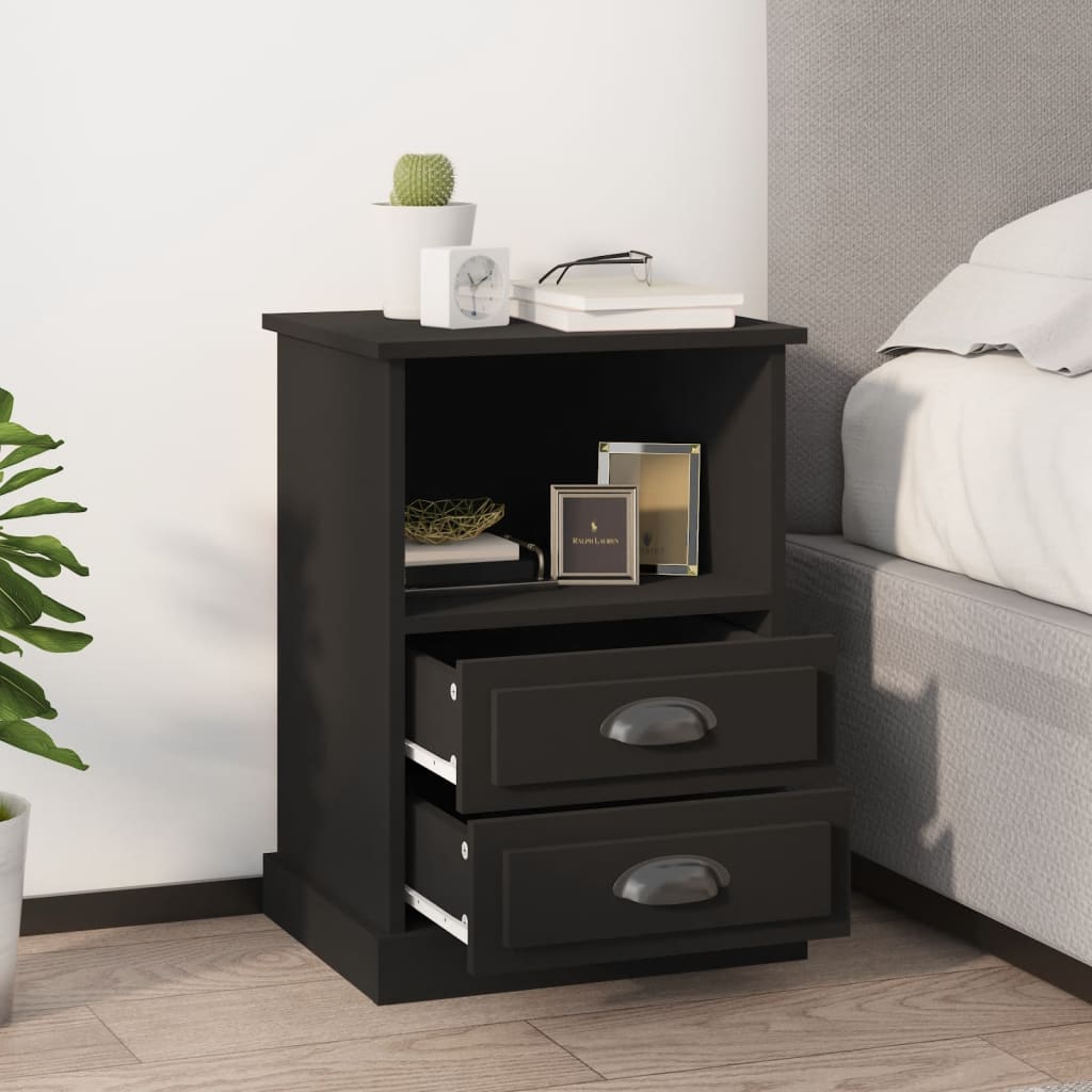 Sengeborde 2 stk Sort 43x36x60 cm