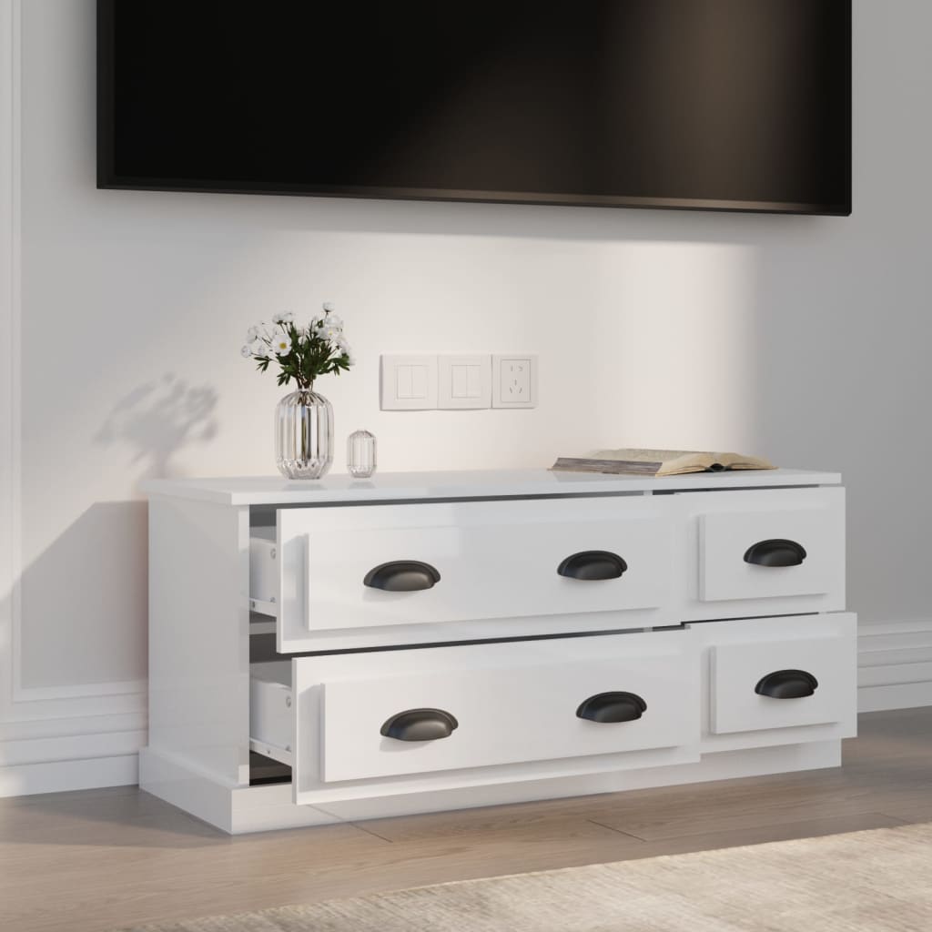 Tv-møbel højglans hvid 100x35,5x45 cm træmateriale