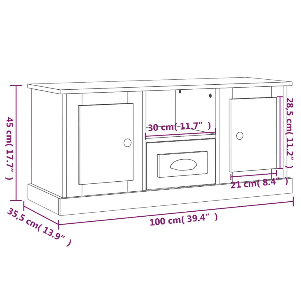 TV-skab Hvid 100x35,5x45 cm Træ Materiale