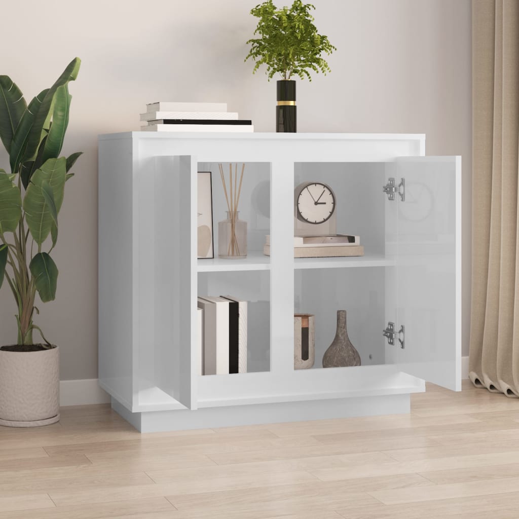 Skænk Højglans Hvid 80x34x75 cm Træmateriale