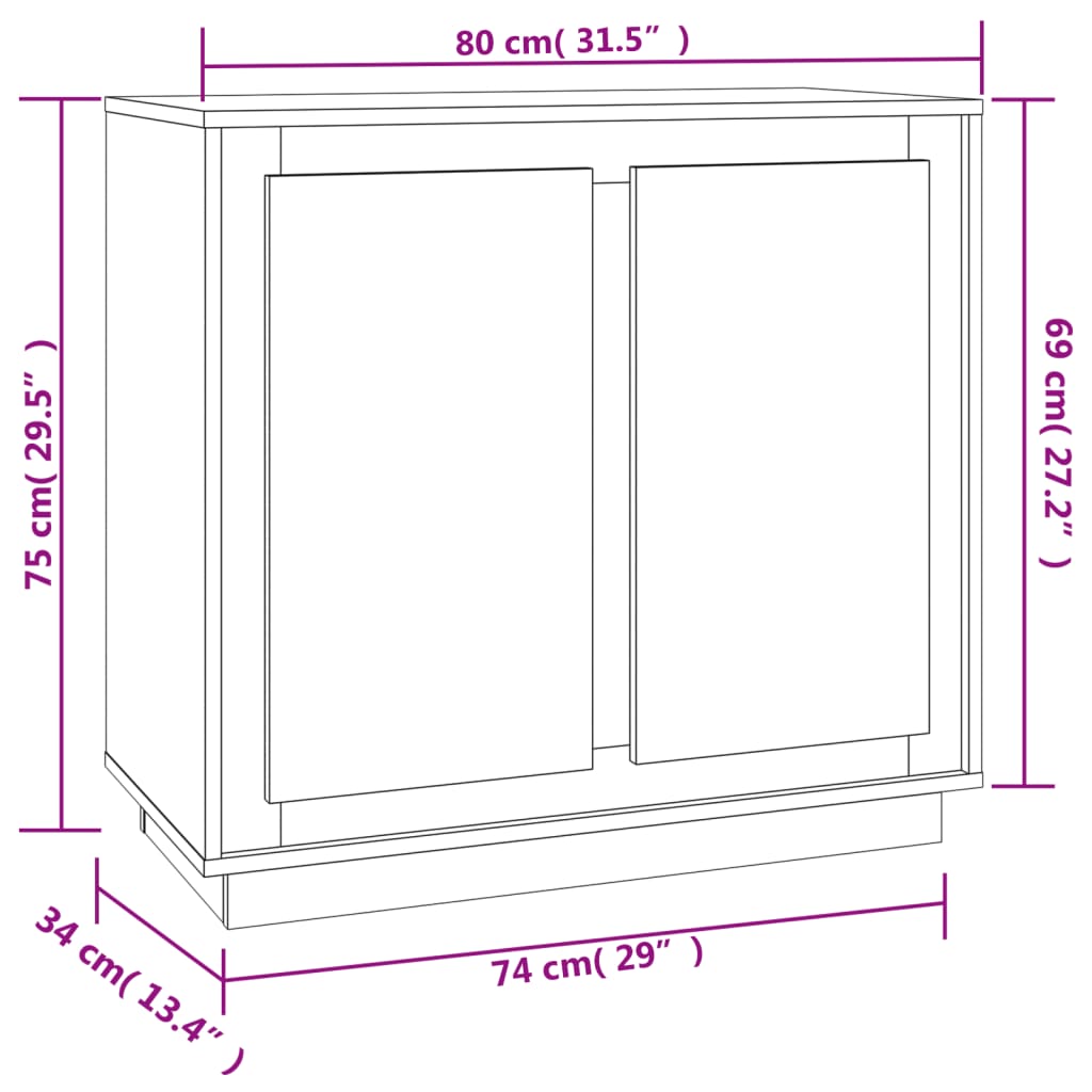 Skænk Højglans Hvid 80x34x75 cm Træmateriale