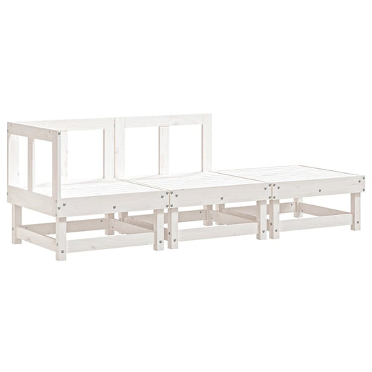 3-tlg. Garten-Lounge-Set Weiß Massivholz Kiefer