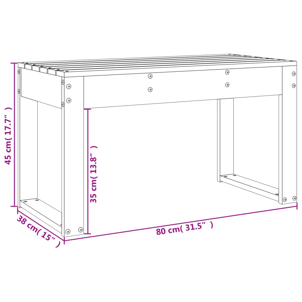 Havebænk Sort 80x38x45 cm Massiv fyrretræ