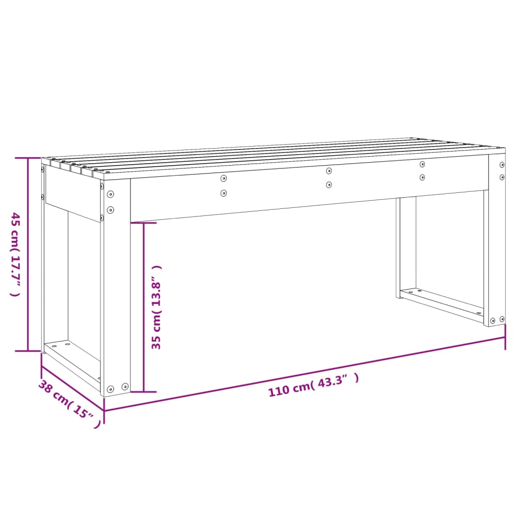Havebænk Grå 110x38x45 cm Massiv fyrretræ