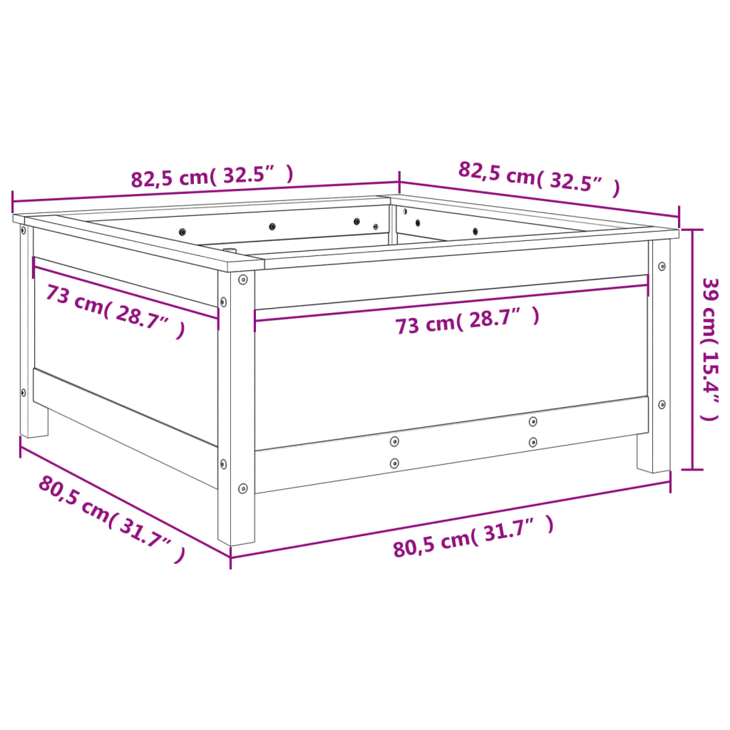 Plantepotte Hvid 82,5x82,5x39 cm Massiv fyrretræ
