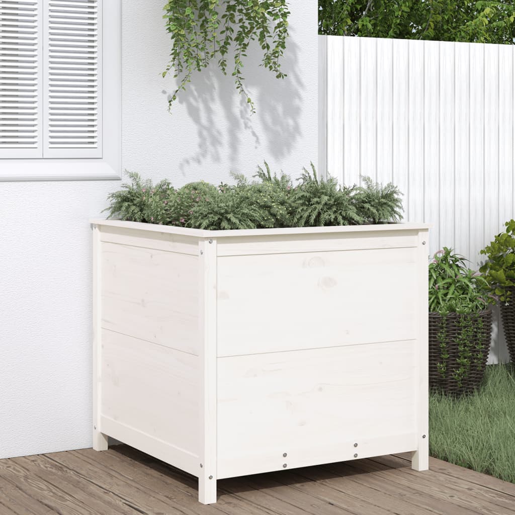 Plantepotte Hvid 82,5x82,5x78 cm Massiv fyrretræ