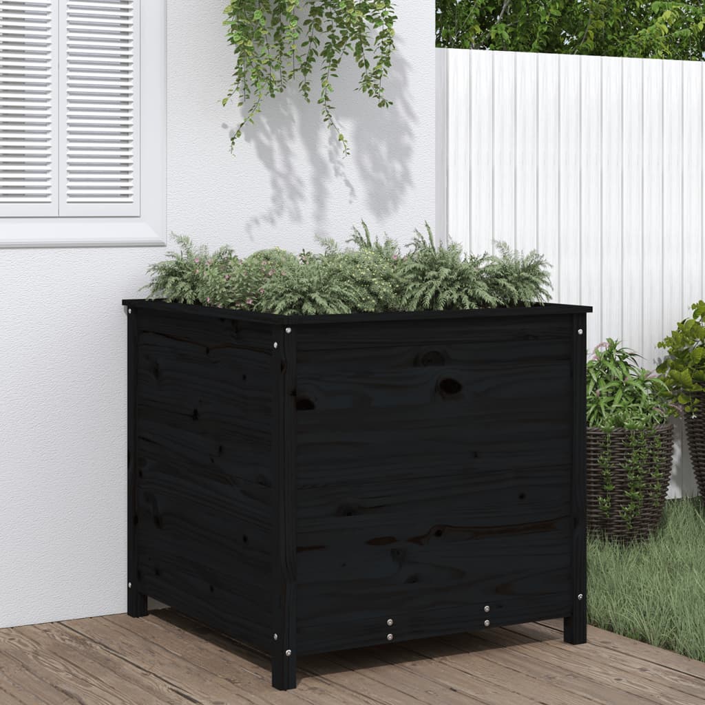 Plantekrukke Sort 82,5x82,5x78 cm Massiv fyrretræ