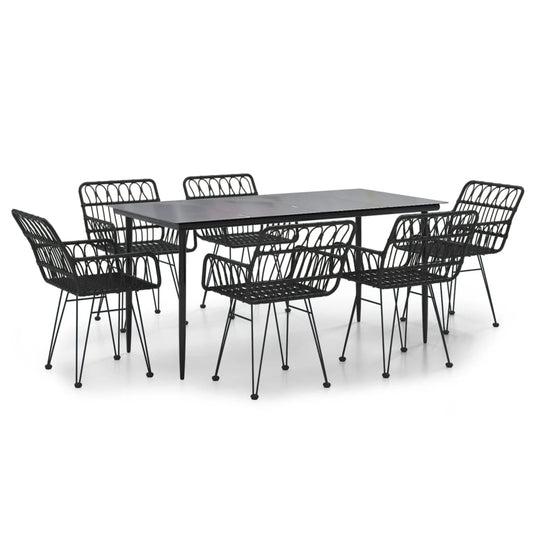 7-tlg. Garten-Essgruppe Schwarz Poly Rattan