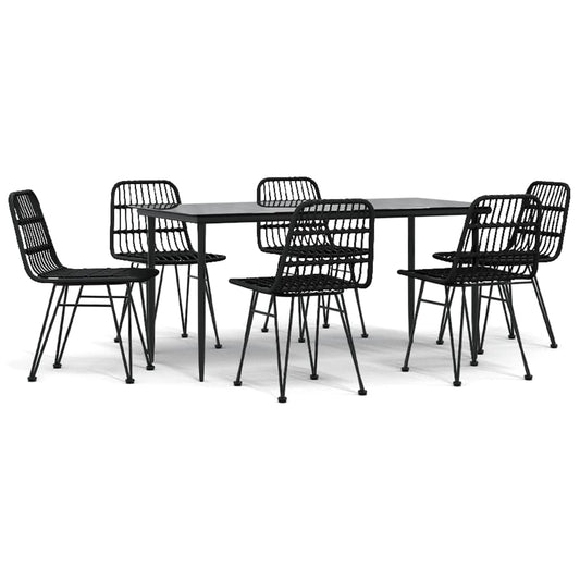 7-tlg. Garten-Essgruppe Schwarz Poly Rattan