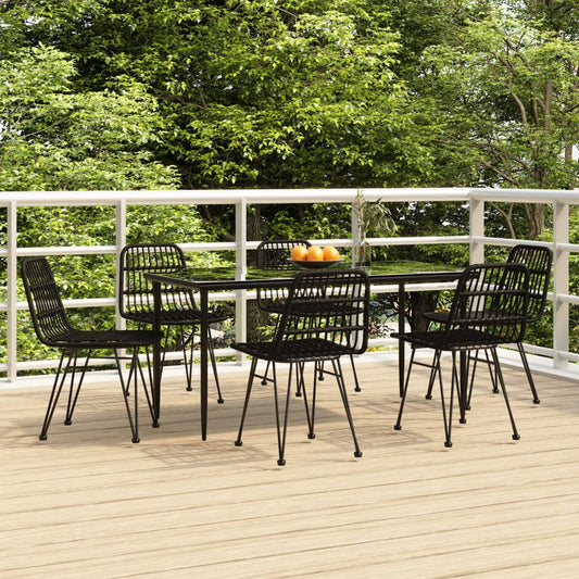7-tlg. Garten-Essgruppe Schwarz Poly Rattan