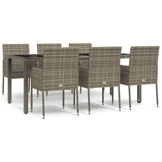 7-tlg. Garten-Essgruppe mit Kissen Grau Poly Rattan