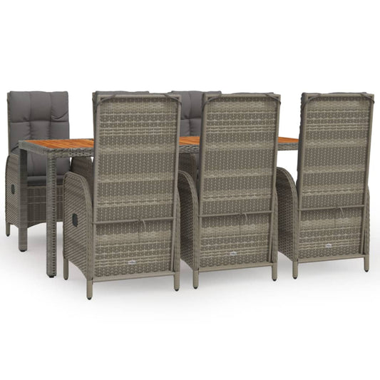 7-tlg. Garten-Essgruppe mit Kissen Grau Poly Rattan