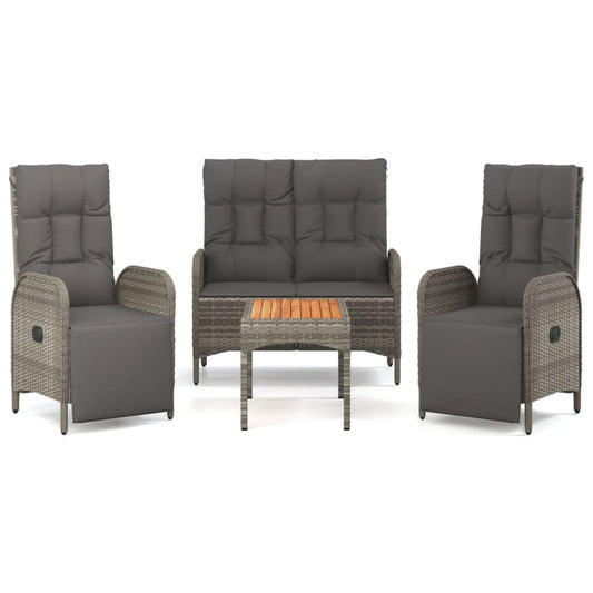 4-tlg. Garten-Essgruppe mit Kissen Grau Poly Rattan