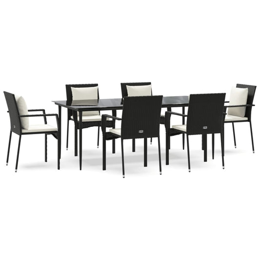 7-tlg. Garten-Essgruppe mit Kissen Schwarz Poly Rattan
