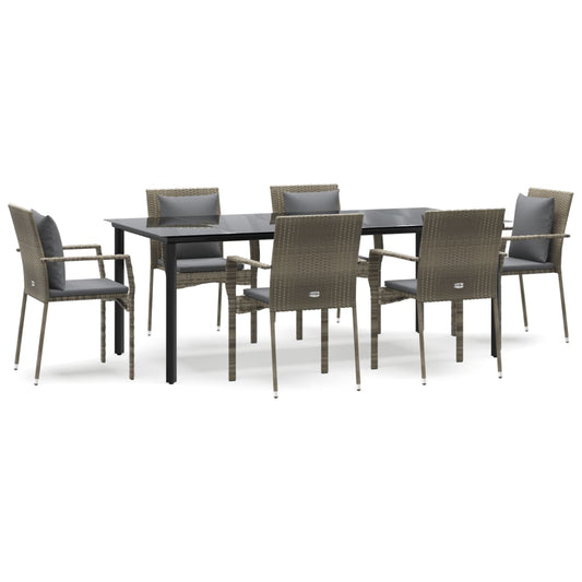 7-tlg. Garten-Essgruppe mit Kissen Schwarz und Grau Poly Rattan