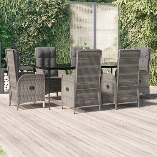 7-tlg. Garten-Essgruppe mit Kissen Schwarz und Grau Poly Rattan