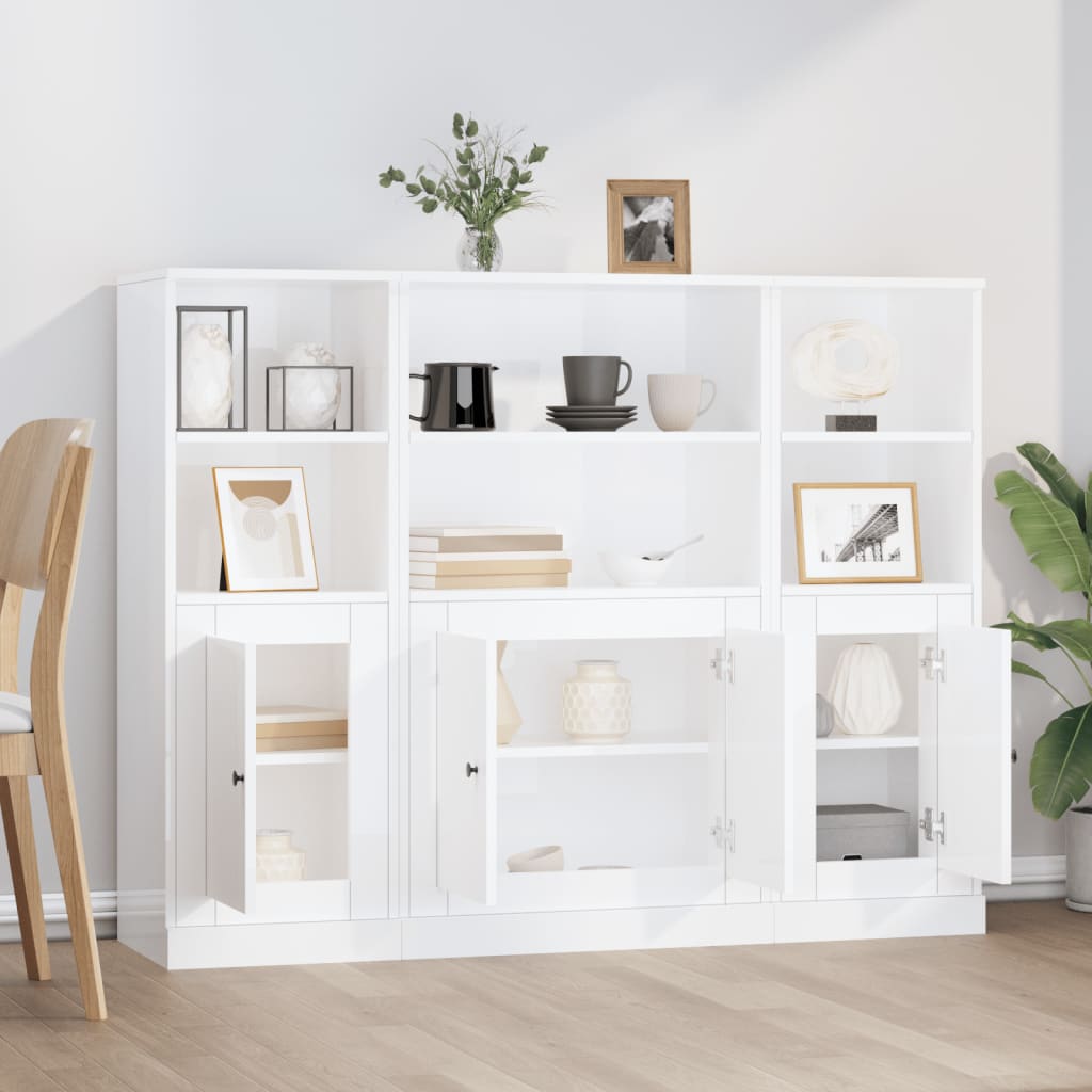 Highboards 3 stk Højglans hvidt træmateriale