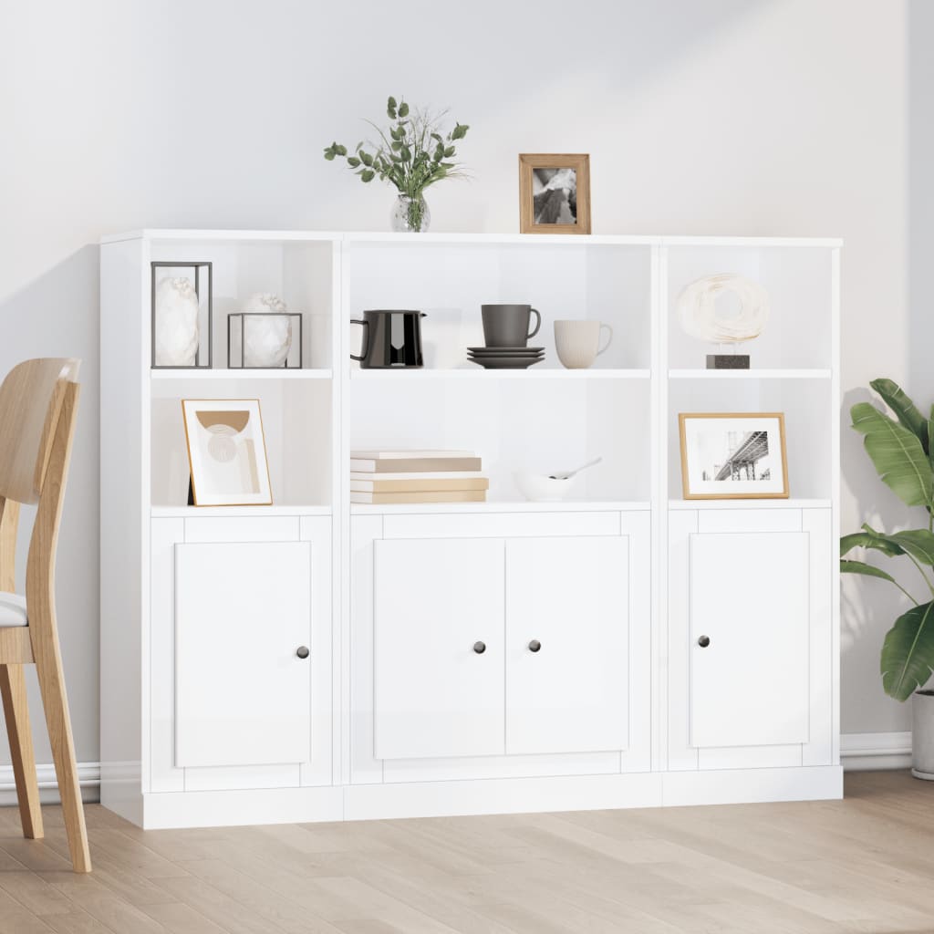 Highboards 3 stk Højglans hvidt træmateriale