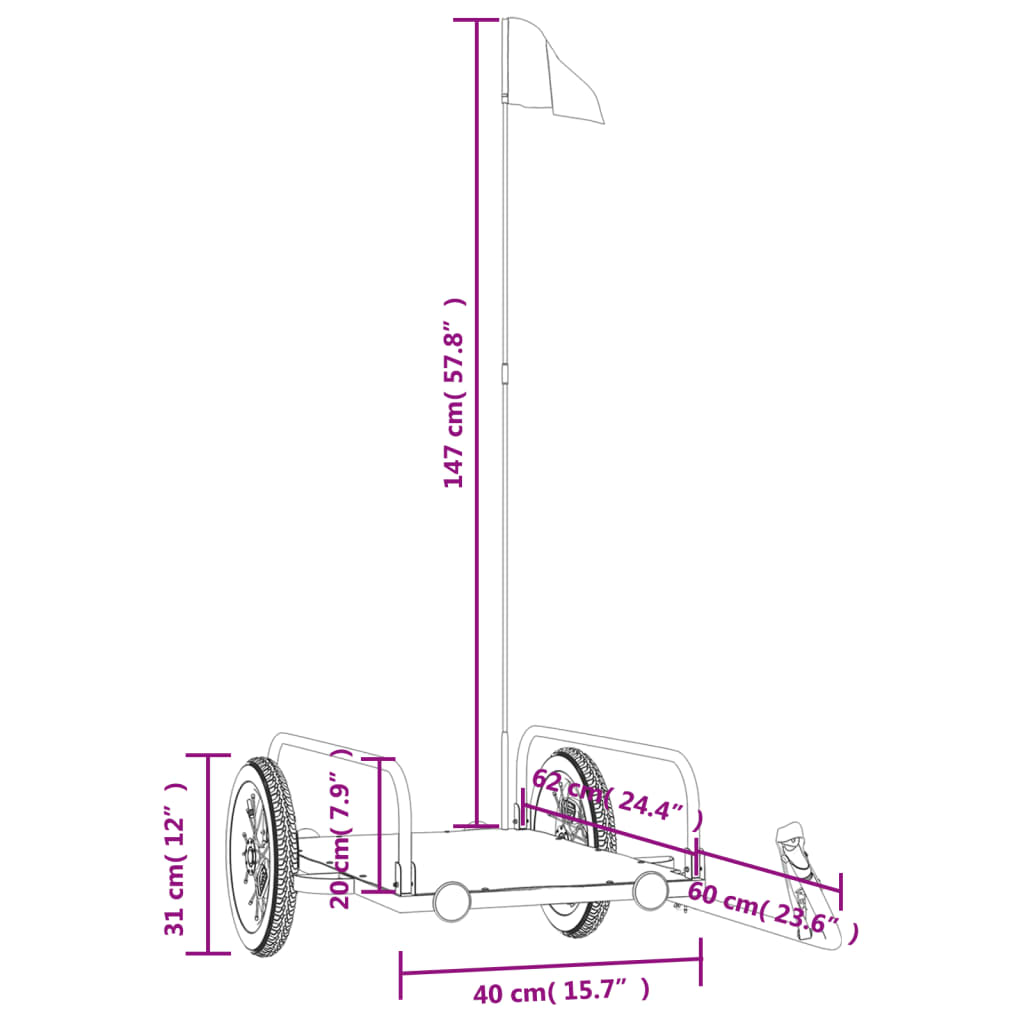 Cykeltrailer Sort 122x53x31 cm Jern