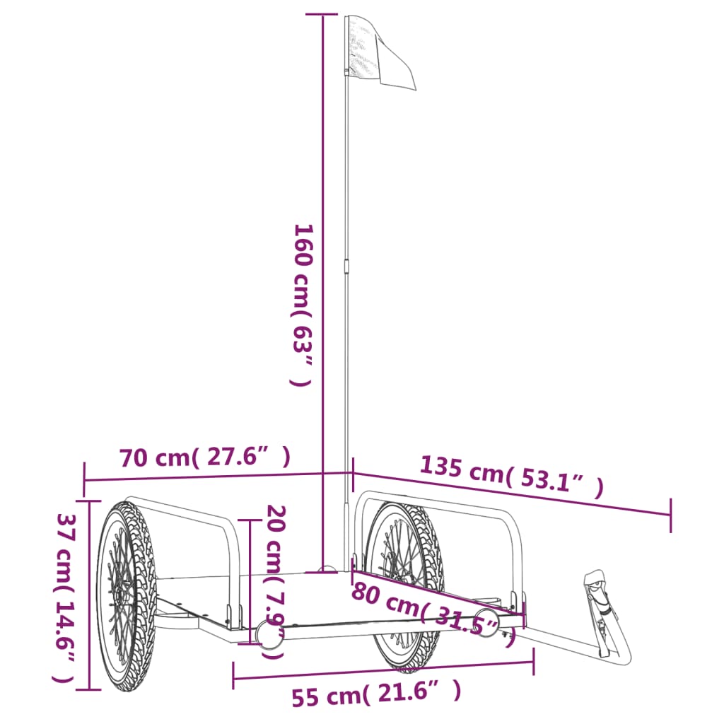 Cykeltrailer Sort 135x70x37 cm Jern