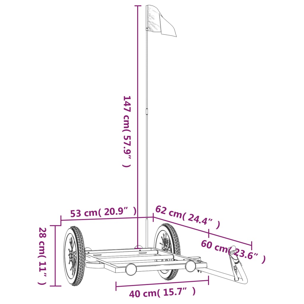 Cykeltrailer Sort 122x53x28 cm Jern