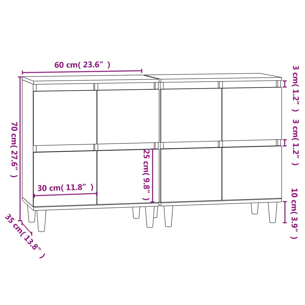 Skænke 2 stk Røget eg 60x35x70 cm træmateriale