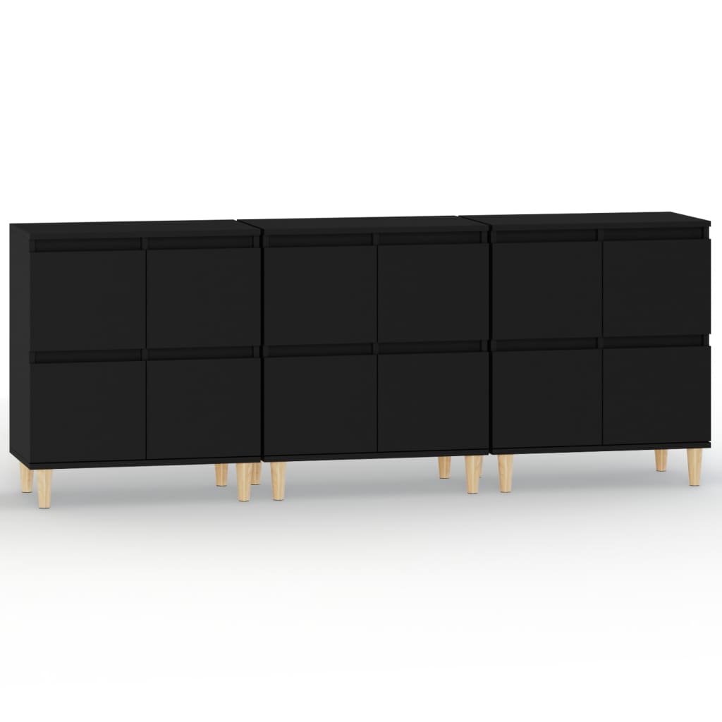 Skænke 3 stk Sort 60x35x70 cm træmateriale