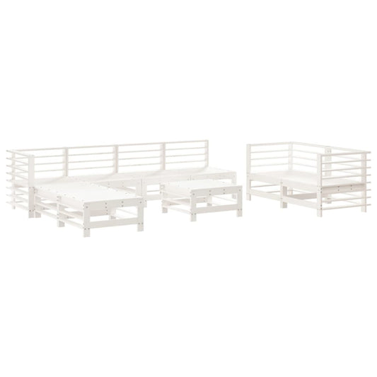 9-tlg. Garten-Lounge-Set Weiß Massivholz Kiefer